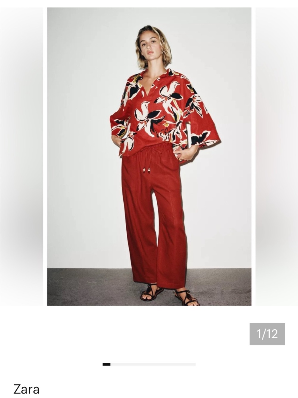 NWT Zara Linen Red Wide-Leg Drawstring Pants